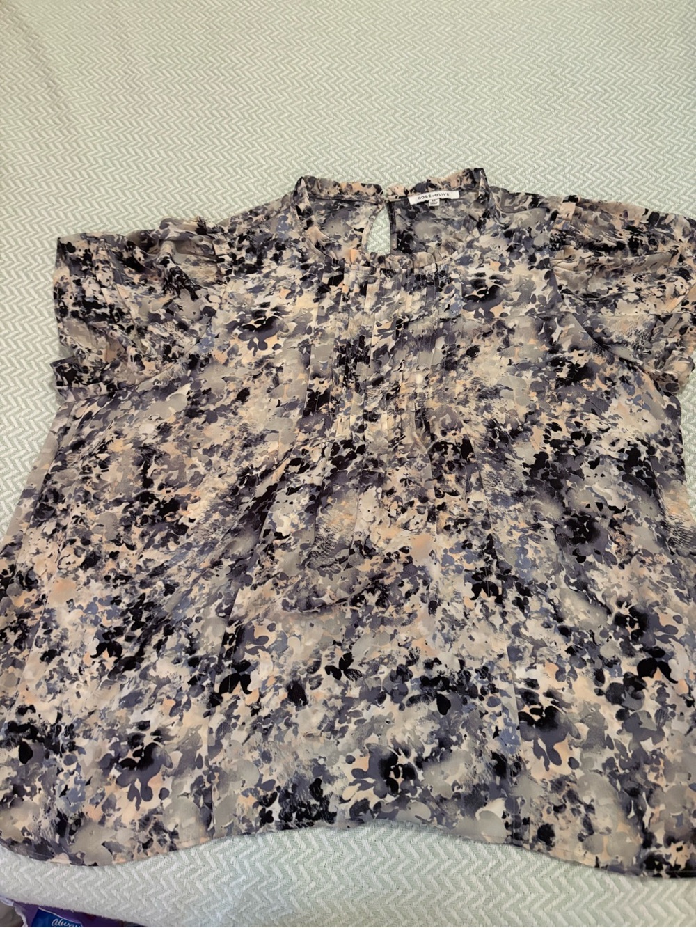 Rose & Olive Sheer Floral Blouse in Neutral Beige, Black, Gray